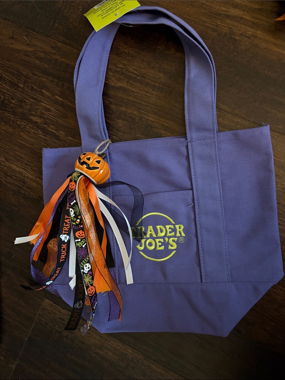 Lavender Canvas Tote Bag with Halloween Charm from Trader Joe’s/ crackel barrel